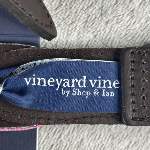 Vineyard Vines Belt Mens 52 Big leather Vineyard Whale Pink Silk Palm Beach $85 - Picture 7 of 12